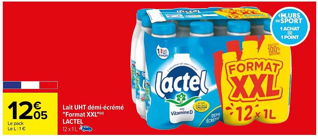 lait u.h.t. demi-écrémé "format xxl" lactel