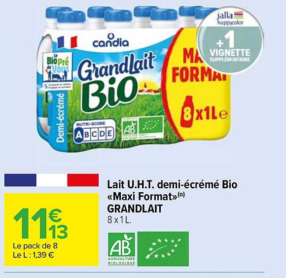 lait u.h.t. demi-écrémé bio «maxi format» grandlait