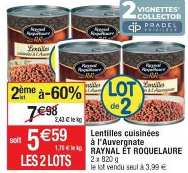 lentilles cuisinées à l'auvergnate raynal et roquelaure