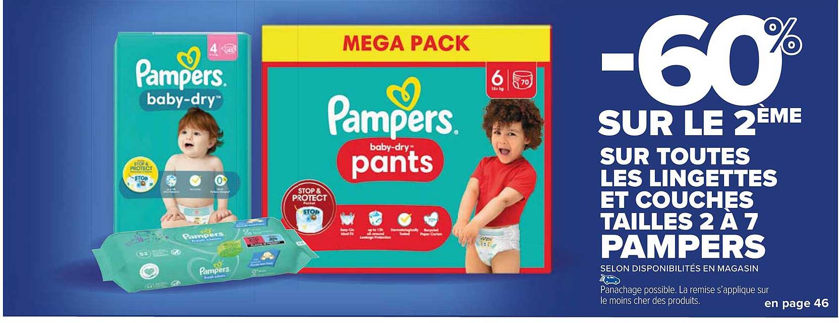 les lingettes et couches tailles 2 à 7 pampers