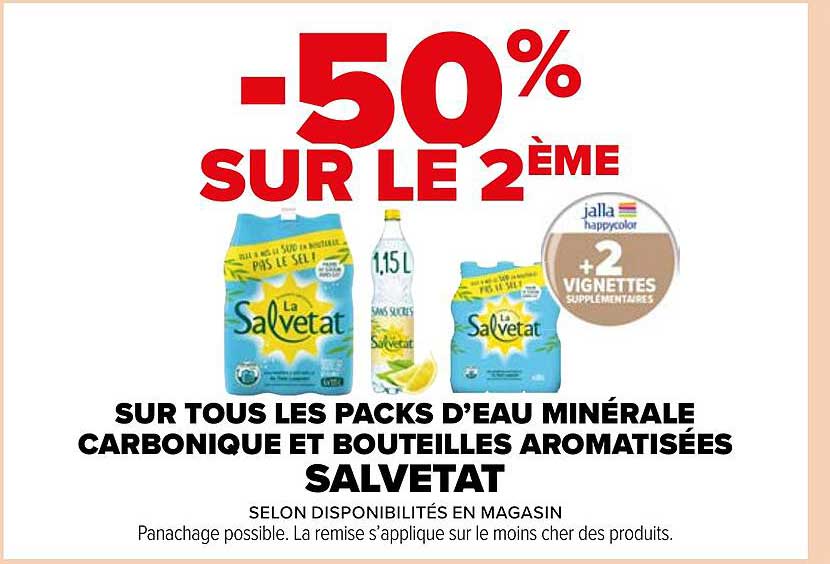 les packs d'eau minérale carbonique et bouteilles aromatisées salvetat