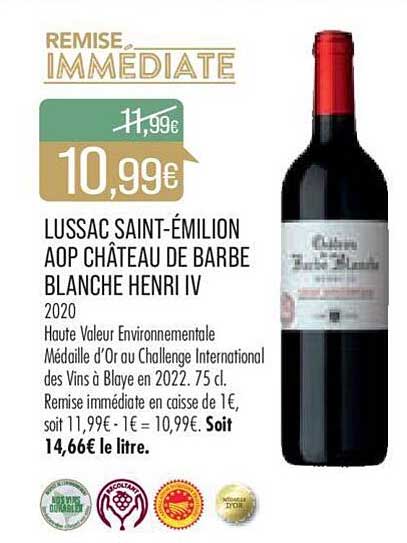 lussac saint-émilion aop château de barbe blanche henri IV