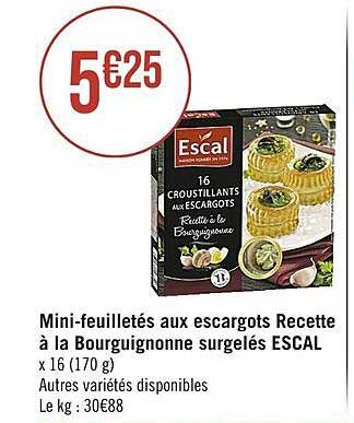 mini-feuilletés aux escargots recette à la bourguignonne surgelés escal