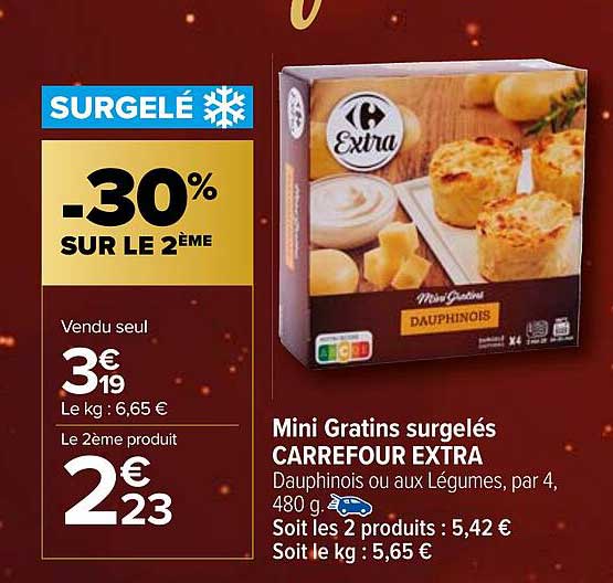mini gratins surgelés carrefour extra