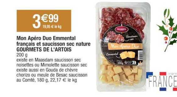 mon apéro duo emmental français et saucisson sec nature gourmets de l'artois