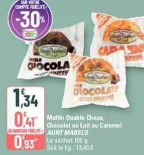 Muffin Double Choco, Chocolat Au Lait Ou Caramel Aunt Mabel's