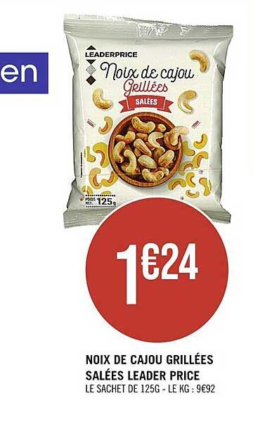 noix de cajou grillées salées leader price
