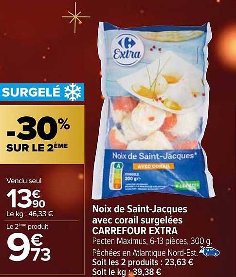noix de saint-jacques avec corail surgelées carrefour extra