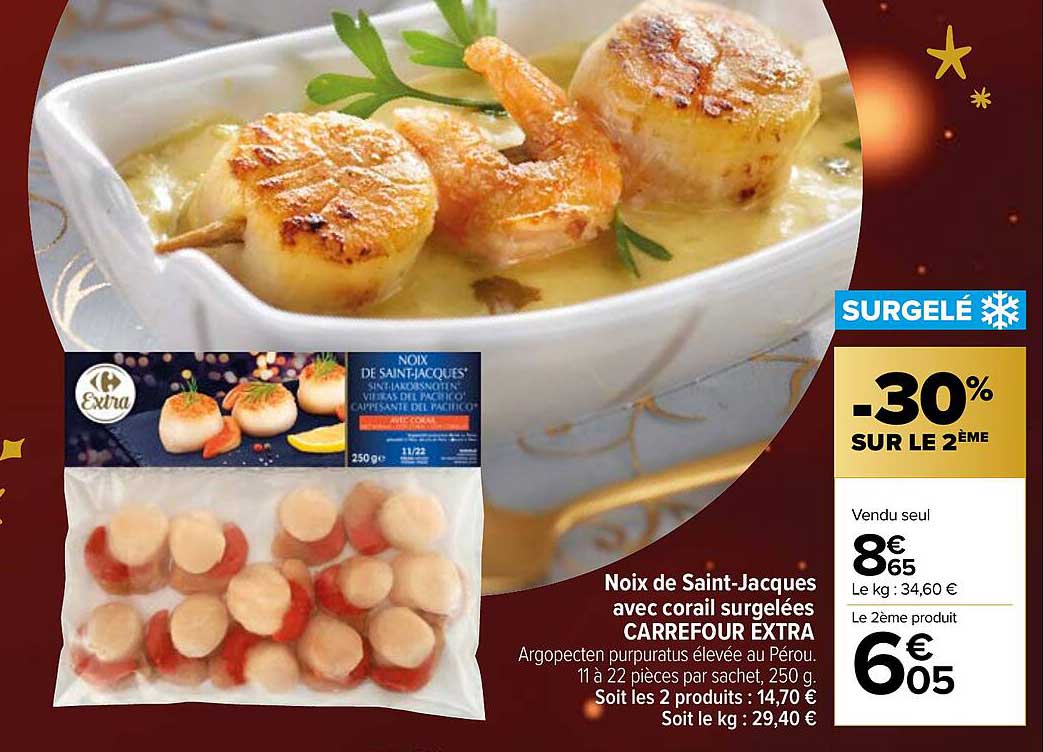 noix de saint-jacques avec corail surgelées carrefour extra