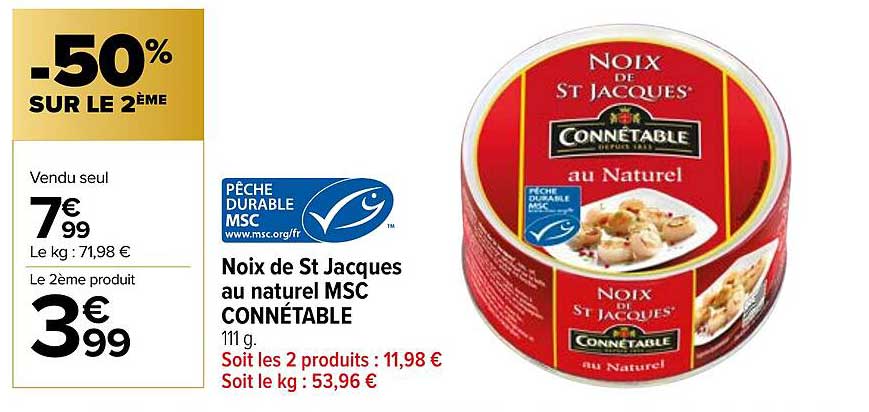 noix de st jacques au naturel msc connétable