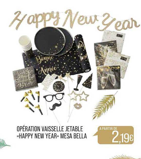 opération vaisselle jetable «happy new year» mesa bella