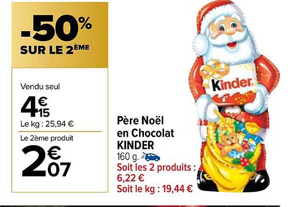 père noël en chocolat kinder