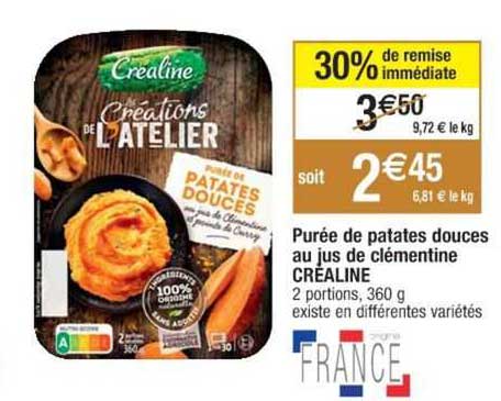 purée de patates douces au jus de clémentine créaline