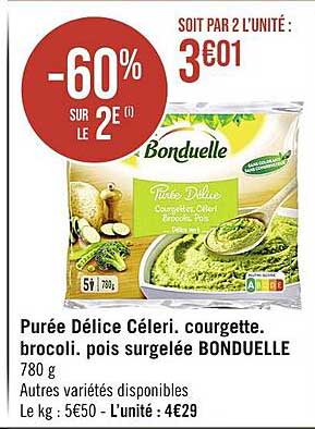 purée délice céleri, courgette, brocoli, pois surgelée bonduelle