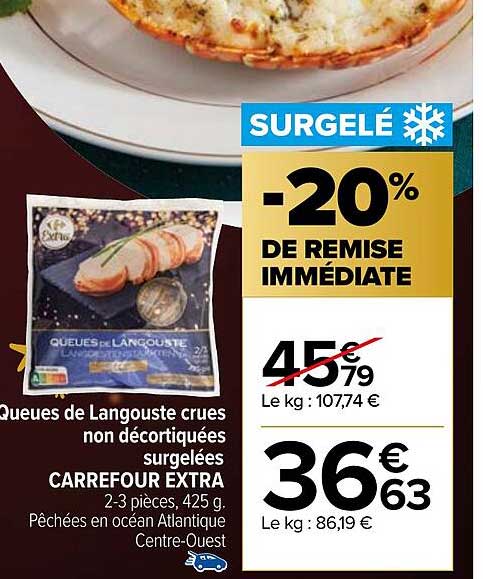 queues de langouste crues non décortiquées surgelées carrefour extra