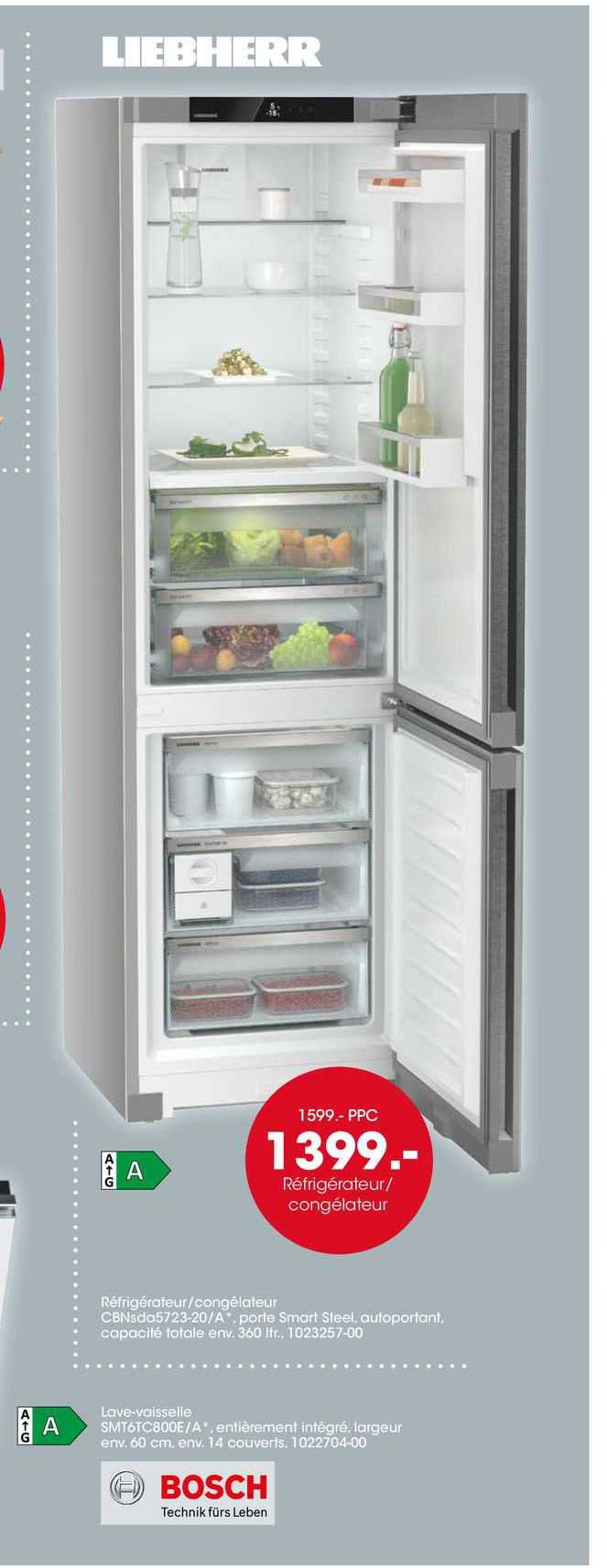 réfrigérateur/congélateur liebherr, lave-vaisselle bosch