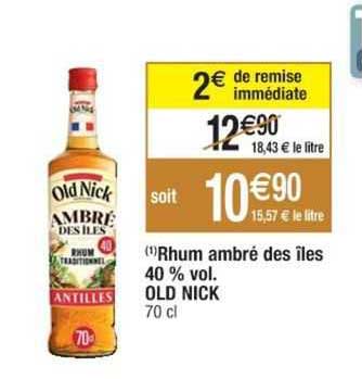 rhum ambré des îles 40% vol. old nick