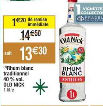 rhum blanc traditionnel 40% vol.  old nick