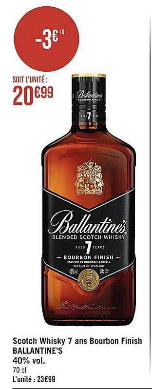 scotch whisky 7 ans bourbon finish ballantine's 40% vol.