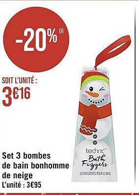 set 3 bombes de bain bonhomme de neige