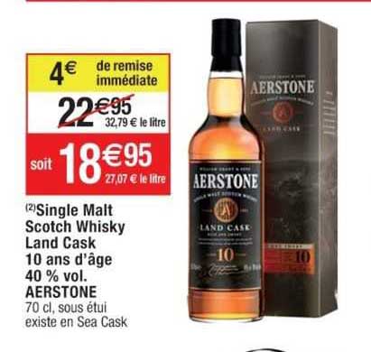 single malt scotch whisky land cask 10 ans d'âge 40% vol. aerstone