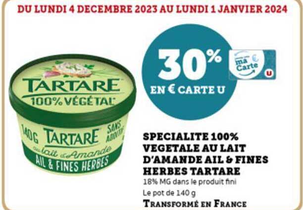spécialité 100% végétale au lait d'amande ail & fines herbes tartare