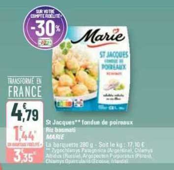 st jacques fondue de poireaux riz basmati marie