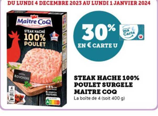 steak haché 100% poulet surgelé maître coq