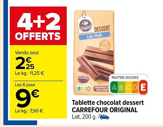 Tablette Chocolat Dessert Carrefour Original