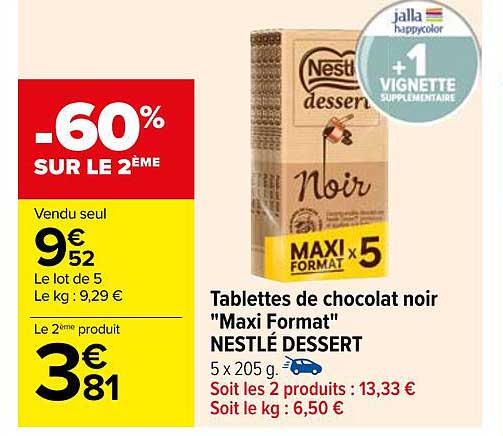 tablettes de chocolat noir "maxi format" nestlé dessert