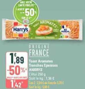 toast aromates tranches épaisses harrys