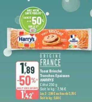 toast brioché tranches épaisses harrys