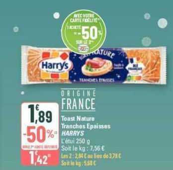 toast nature tranches épaisses harrys