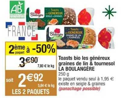 Toasts Bio Les Généreux Graines De Lin & Tournesol La Boulangère