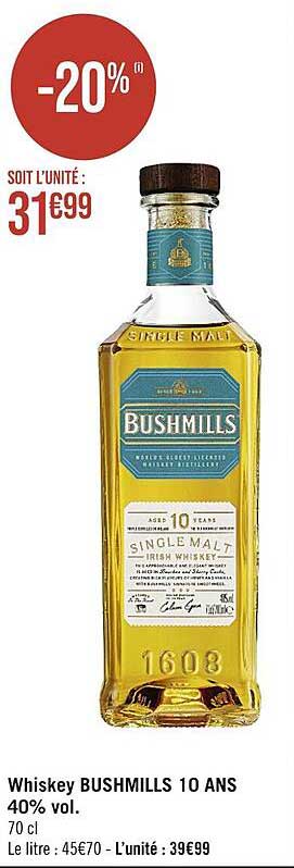 whiskey bushmills 10 ans 40% vol.