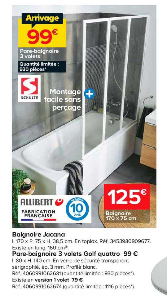 baignoire jacana, pare-baignoire 3 volets golf quattro allibert