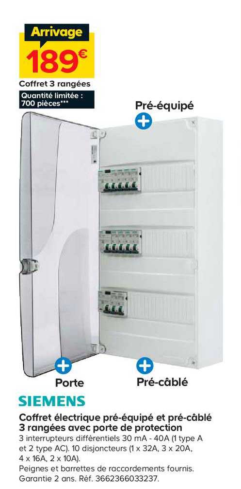 coffret électrique pré-équipé et pré-câblé 3 rangées avec porte de protection