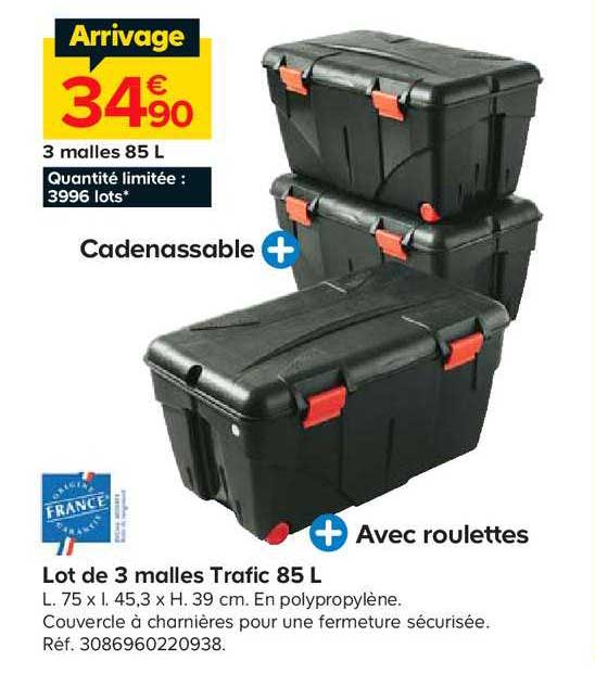 Lot De 3 Malles Trafic 85 L