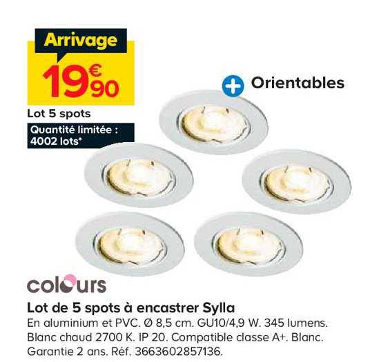 lot de 5 spots à encastrer sylla colours