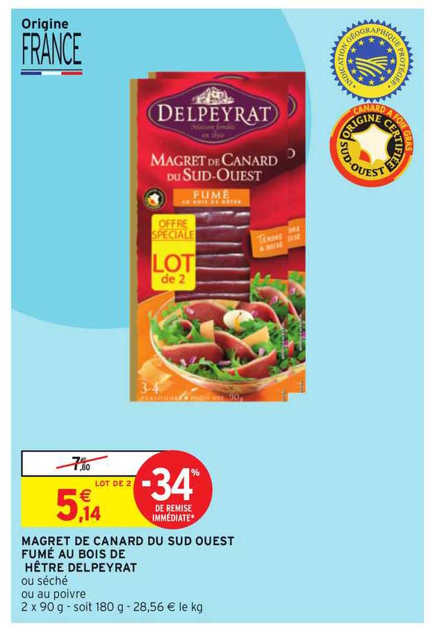 magret de canard du sud ouest fumé au bois de hêtre delpeyrat