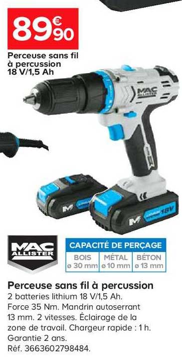 perceuse sans fil à percussion mac allister