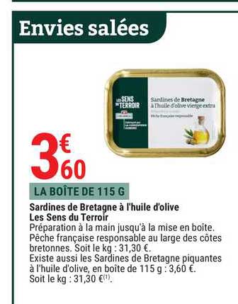 sardines de bretagne à l'huile d'olive les sens du terroir
