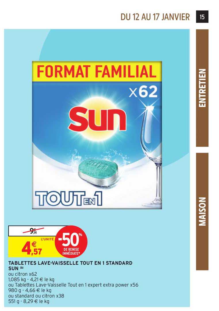 tablettes lave-vaisselle tout en 1 standard sun