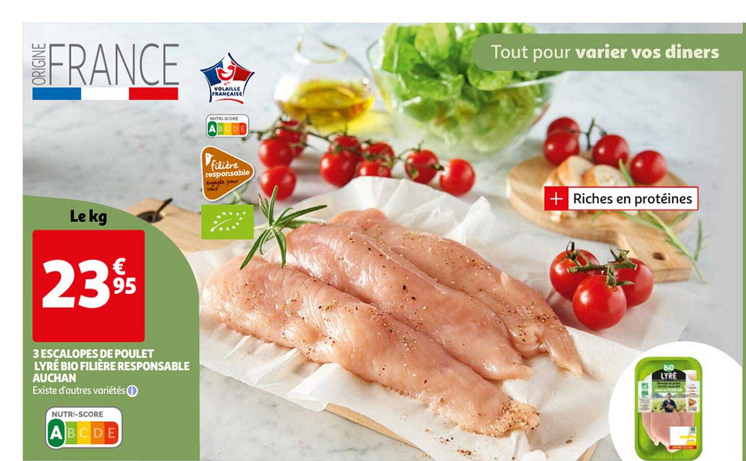 3 escalopes de poulet lyré bio filière responsable auchan