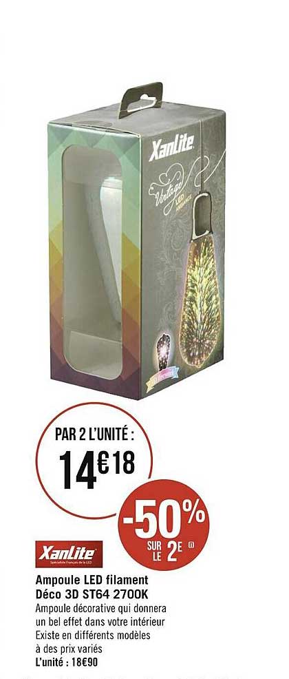 ampoule led filament déco 3d st64 2700k xanLite