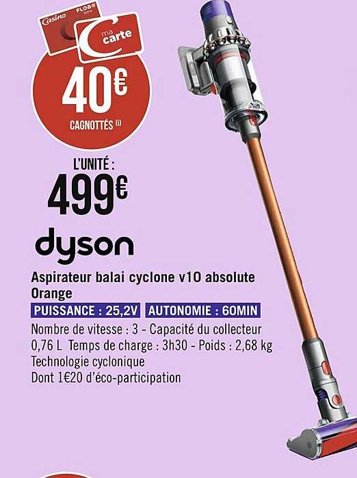 aspirateur balai cyclone v10 absolute orange