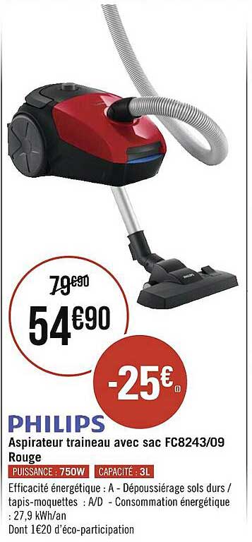 Aspirateur Traineau Avec Sac Rouge Philips