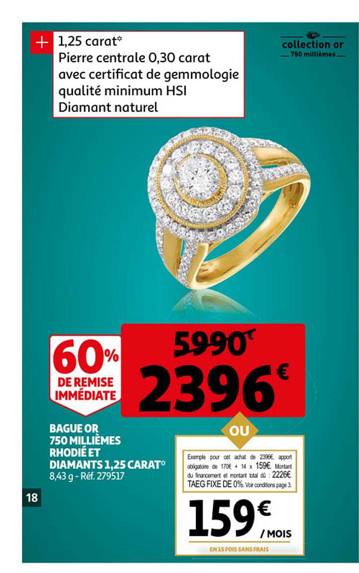 bague or 750 millièmes rhodié et diamants 1,25 carat