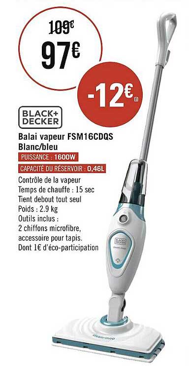 Balai Vapeur Blanc-bleu Black+decker