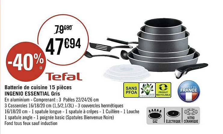 Batterie De Cuisine 15 Pièces Ingenio Essential Gris